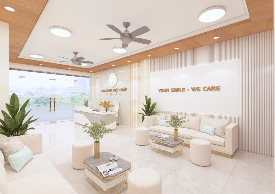 Phòng điều trị nha khoa diện tích nhỏ với tông màu sáng, tối ưu ánh sáng tự nhiên